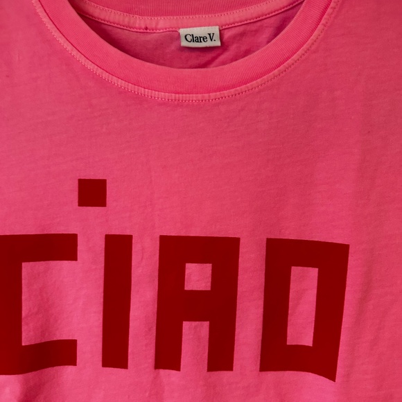 Clare V Classic CIAO Tee in Neon Pink/Poppy Block Size M - Picture 4 of 7